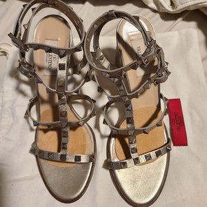 Valentino Garavani Core Rockstud Metallic Leather Sandals